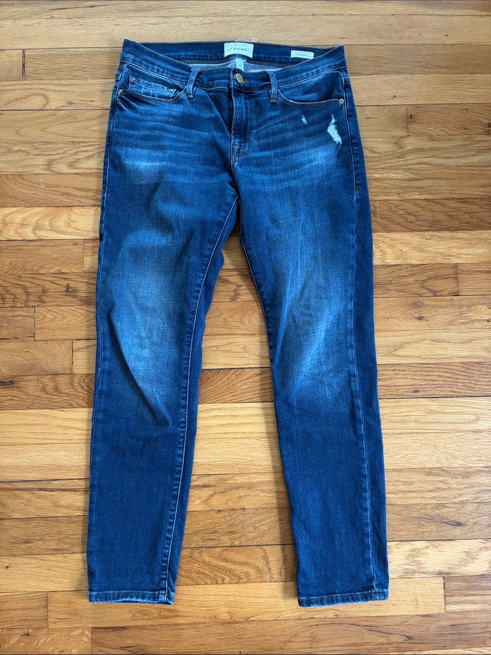 Frame Le Garçon Jeans 27 Slim Straight Boyfriend Mid Rise Ankle Stretch Dark